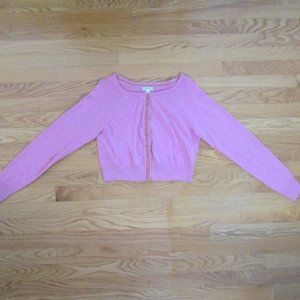 AMERICAN EAGLE OUTFITTERS WOMEN'S SZ L SWEATER PINK CARDIGAN VELVET BEADS BARBIE